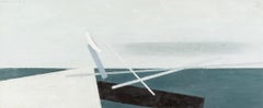 Wave Pattern II, 2022 - Abstract Landscape Horizontal Oil Painting, Blue + White