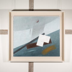 A. Winter Harbour - Abstrahierte Ozeanlandschaft Ölgemälde mit Sand in Blau