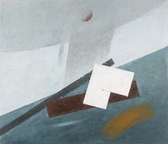 A. Winter Harbour - Abstrahierte Ozeanlandschaft Ölgemälde mit Sand in Blau