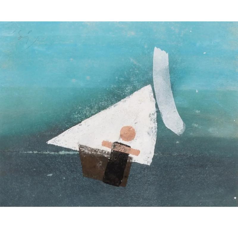 Yachtsman Woodcut with Chalk Pastel and Sand by Keith Purser, 2009