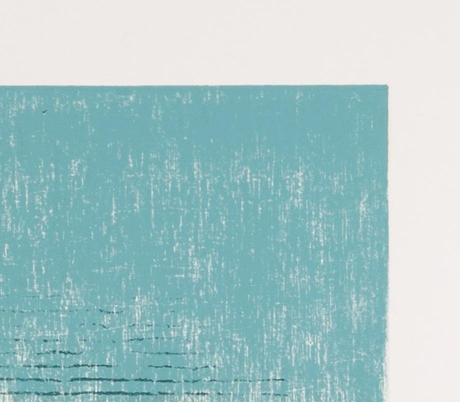Rising Water - Abstract Seascape Woodcut Print, Waves and Beach in Blue + Black For Sale 3