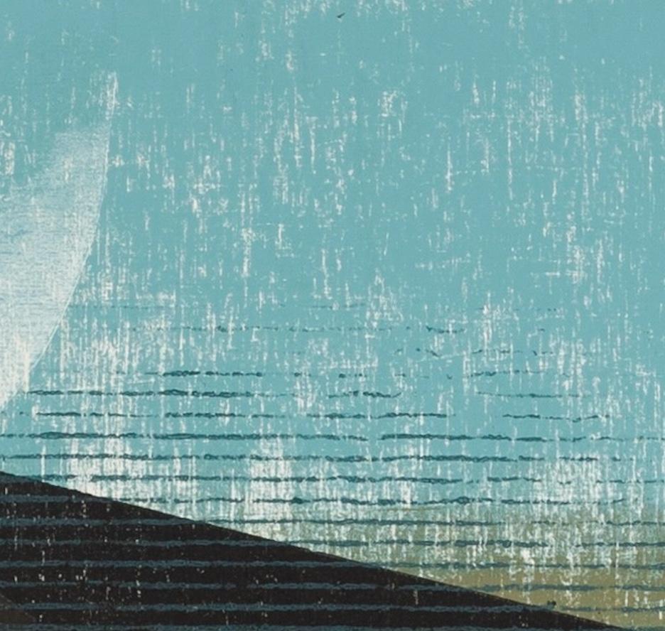 Rising Water - Abstract Seascape Woodcut Print, Waves and Beach in Blue + Black For Sale 5