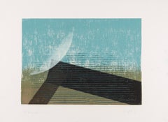 Rising Water - Abstract Seascape Woodcut Print, Waves and Beach in Blue + Black