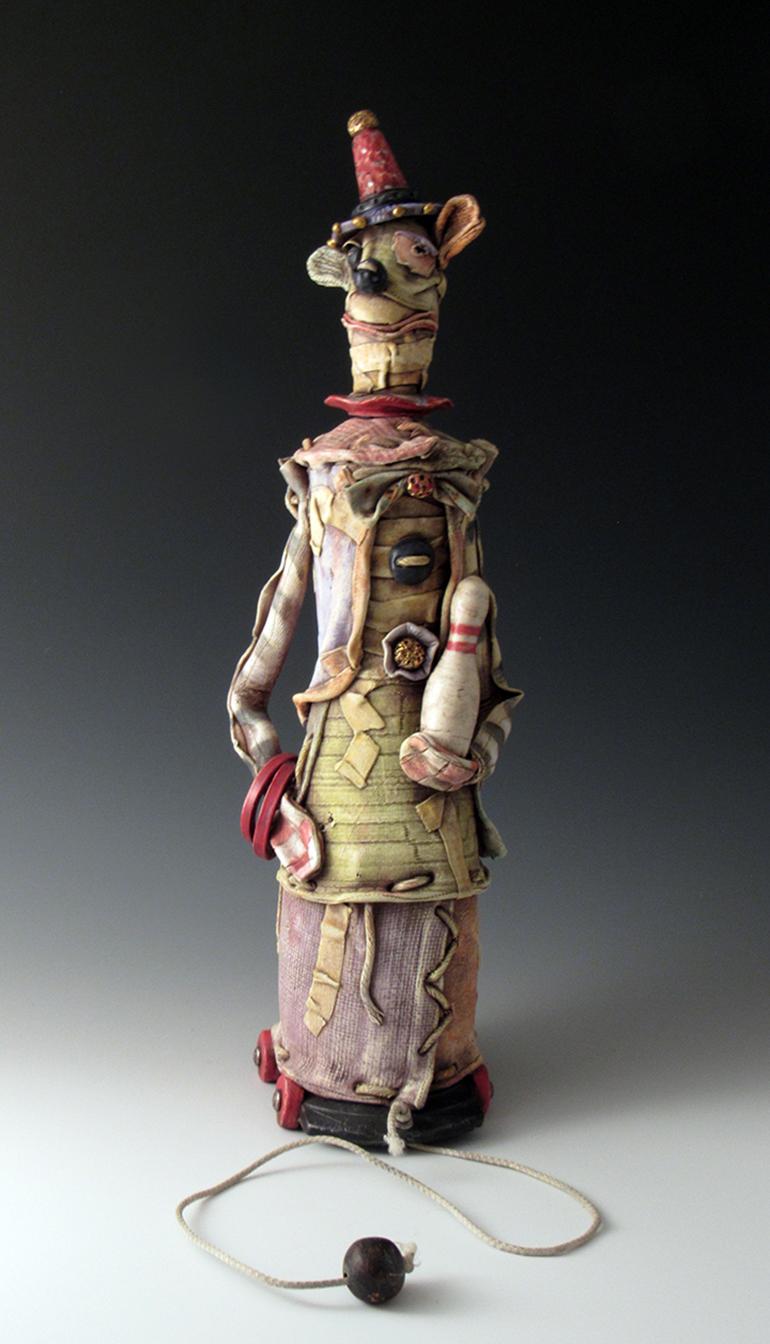 Keith Schneider Figurative Sculpture - GERMAINE - trompe l'oeil ceramicn animal sculpture that resembles outsider art