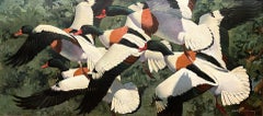 Shelducks in the Clearing, Oil on Canvas Wildlife Painting, Signed, Dated 1966