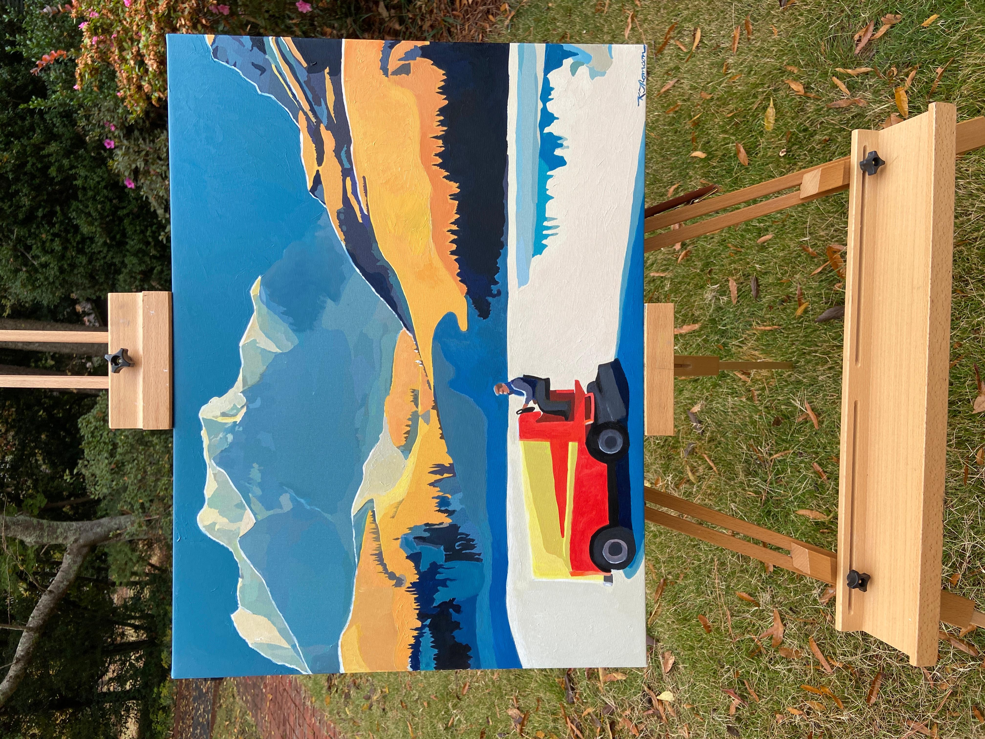 <p>Comentarios del artista<br />Una vista panorámica de los Alpes suizos se extiende en la obra impresionista del artista Keith Thomson. An He renderiza una Zamboni de color rojo cereza que alisa la superficie helada del estanque helado. 