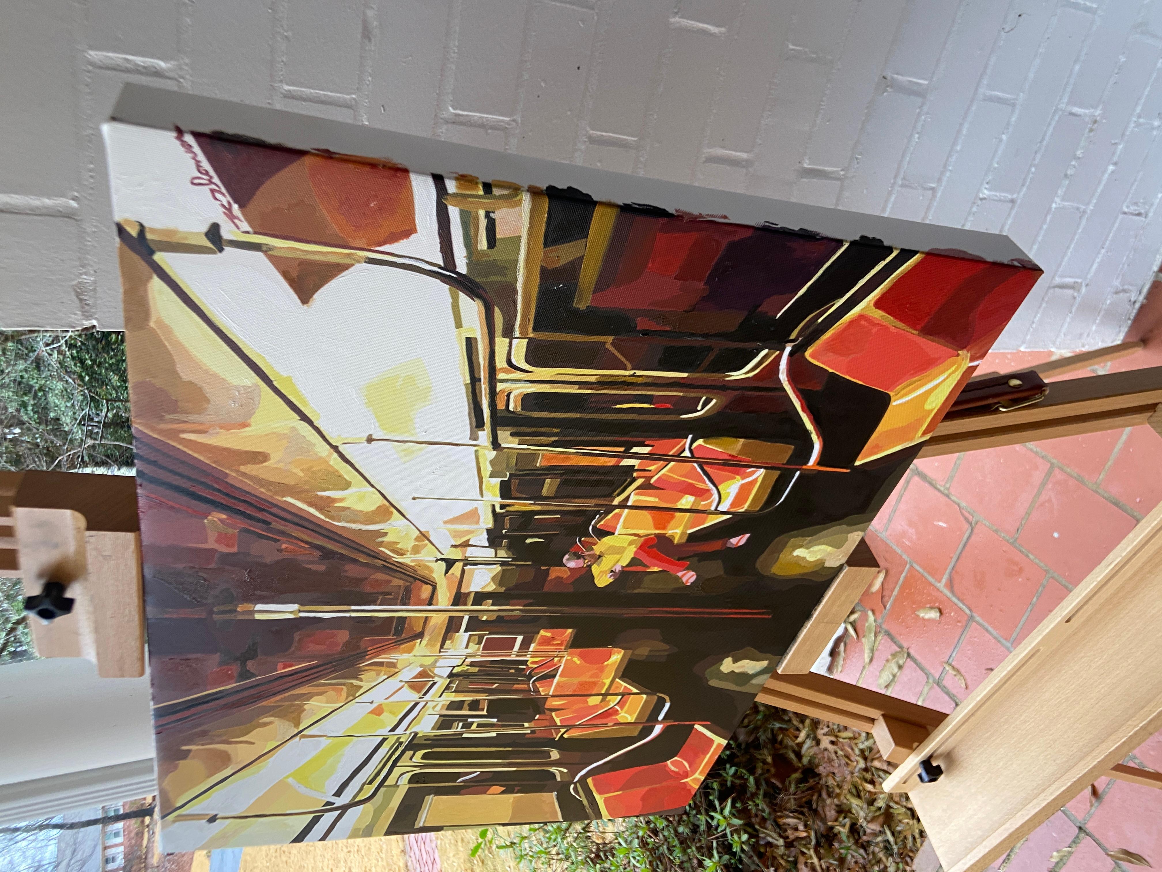 N Train Ninja, peinture originale - Impressionnisme abstrait Mixed Media Art par Keith Thomson
