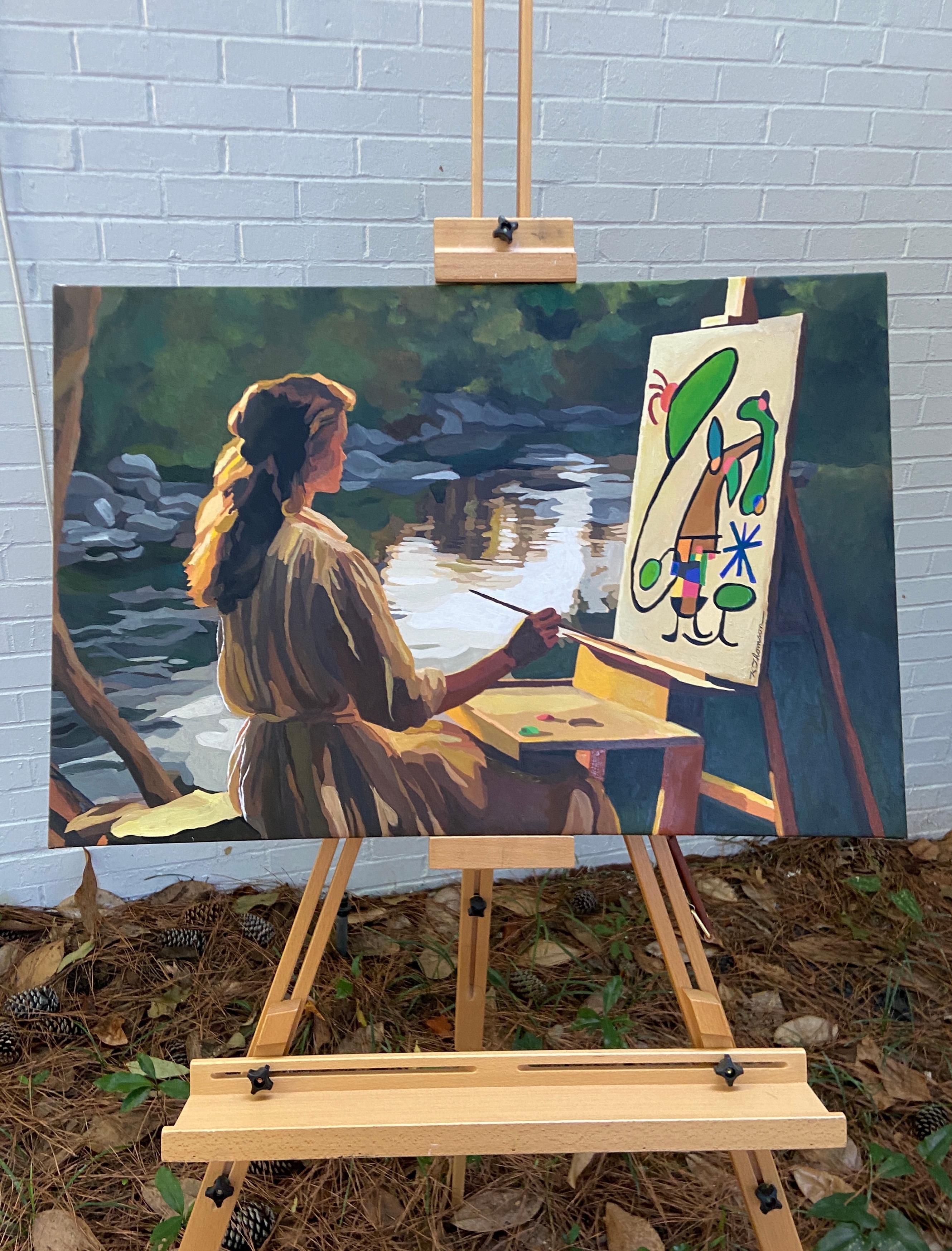 <p>Artist Comments<br>Artist Keith Thomson captures an artist on a riverbank painting en plein air. She appears to be rendering the surrounding nature and woodland in her unique interpretation. 
