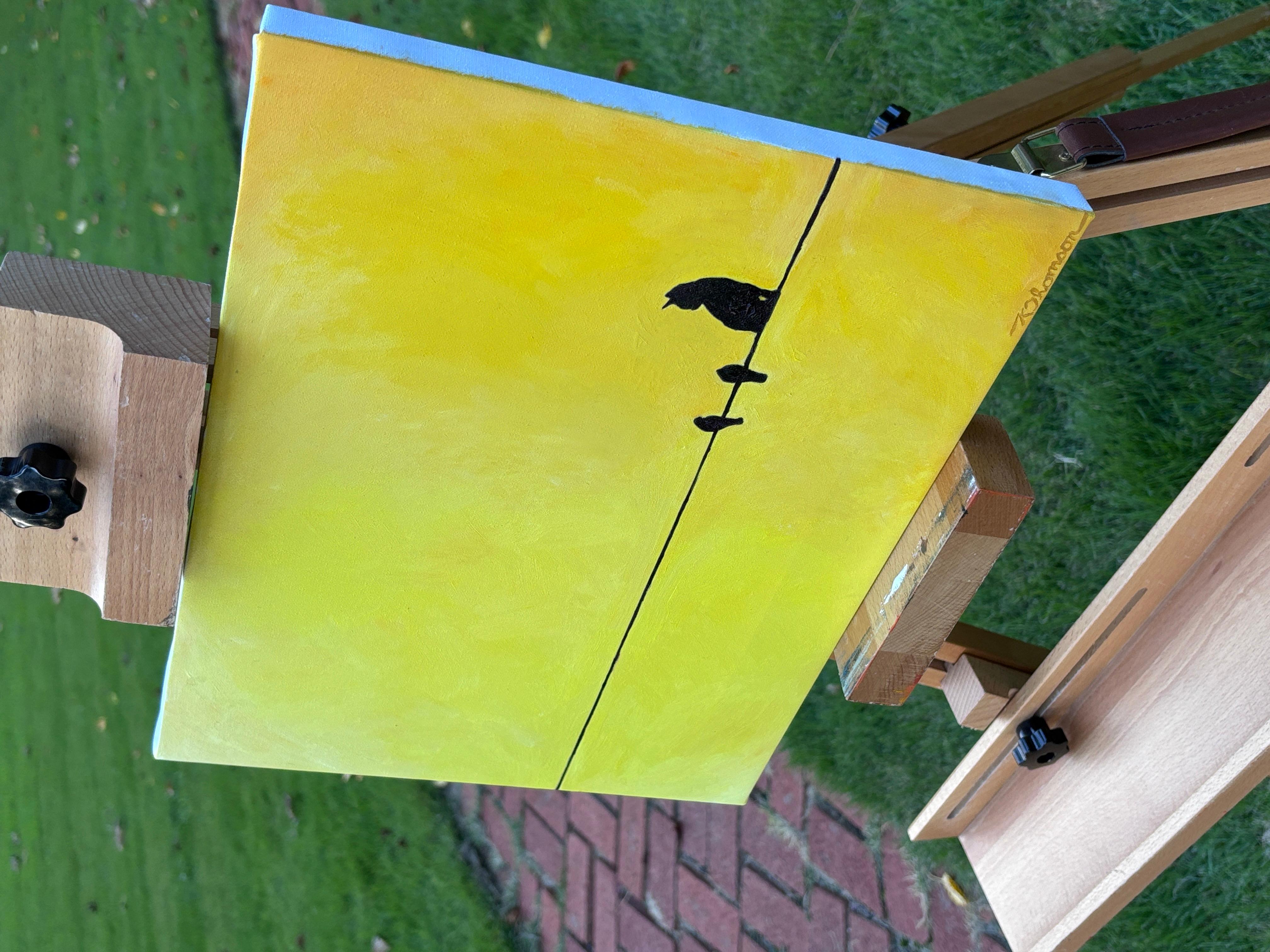 Pájaros y un amigo en un alambre, Pintura al óleo - Painting de Keith Thomson