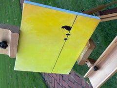 Pájaros y un amigo en un alambre, Pintura al óleo