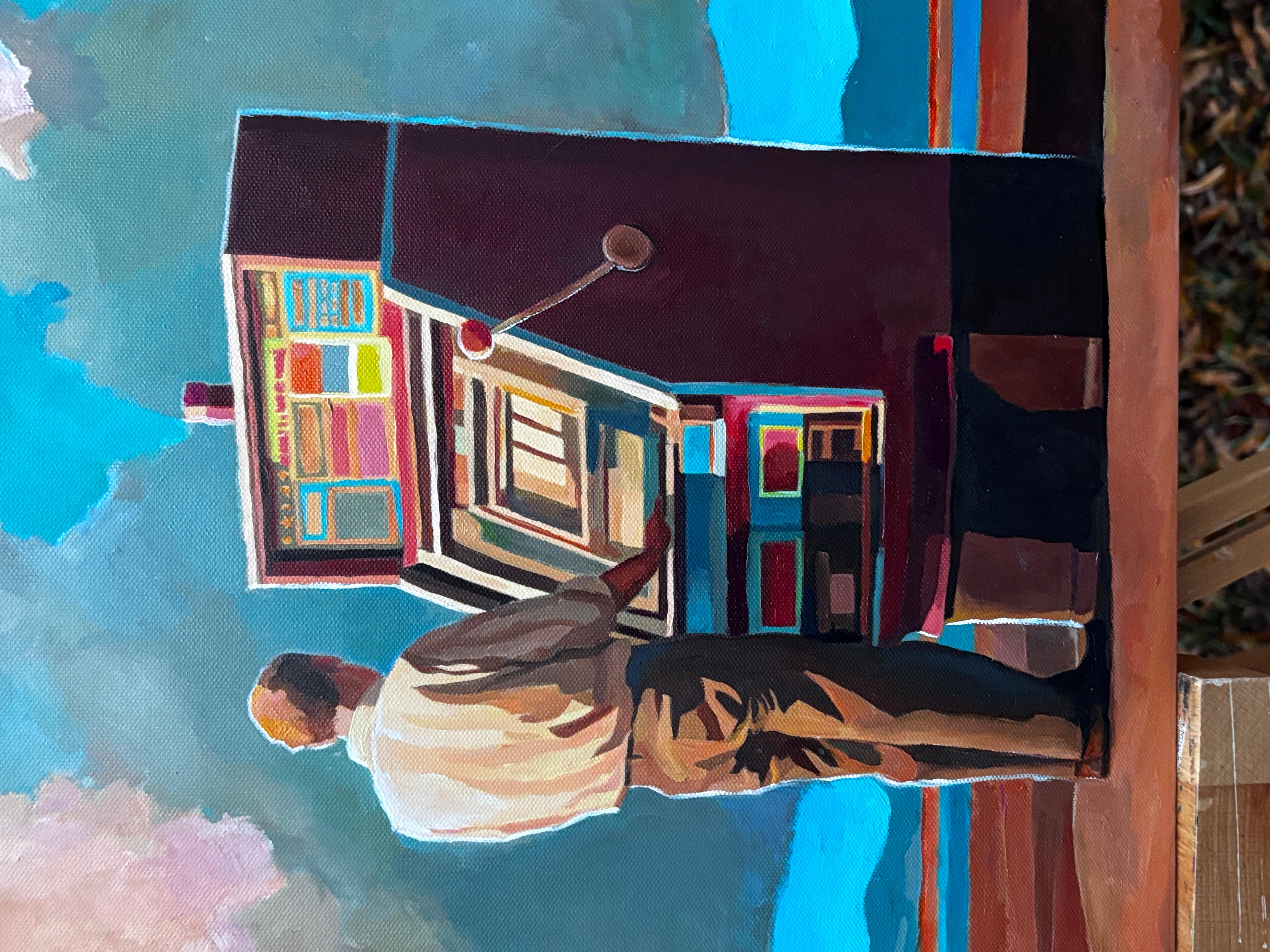 Vache à lait, peinture à l'huile - Bleu Portrait Painting par Keith Thomson