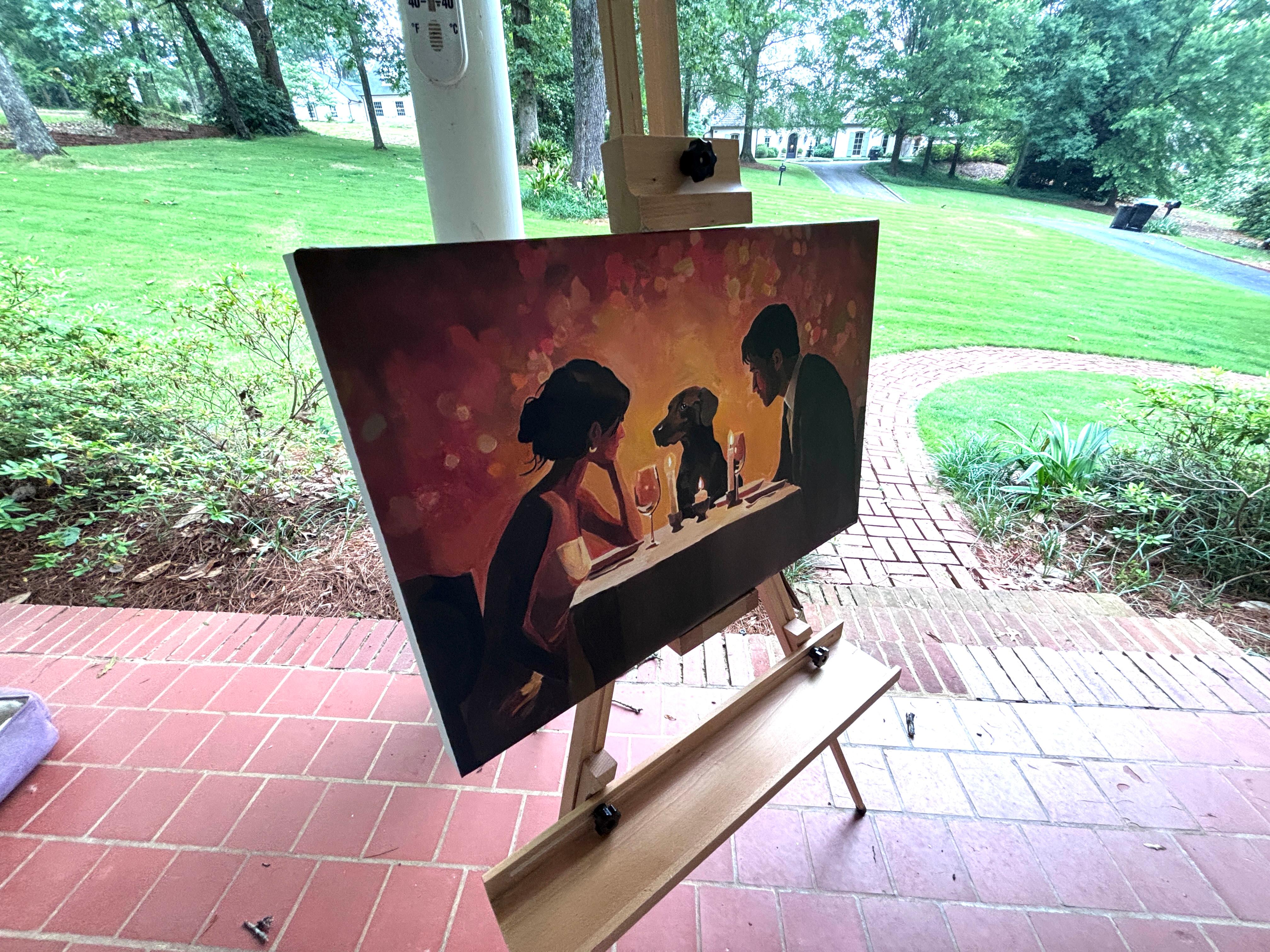Family Dinner, Oil Painting - Black Portrait Painting by Keith Thomson