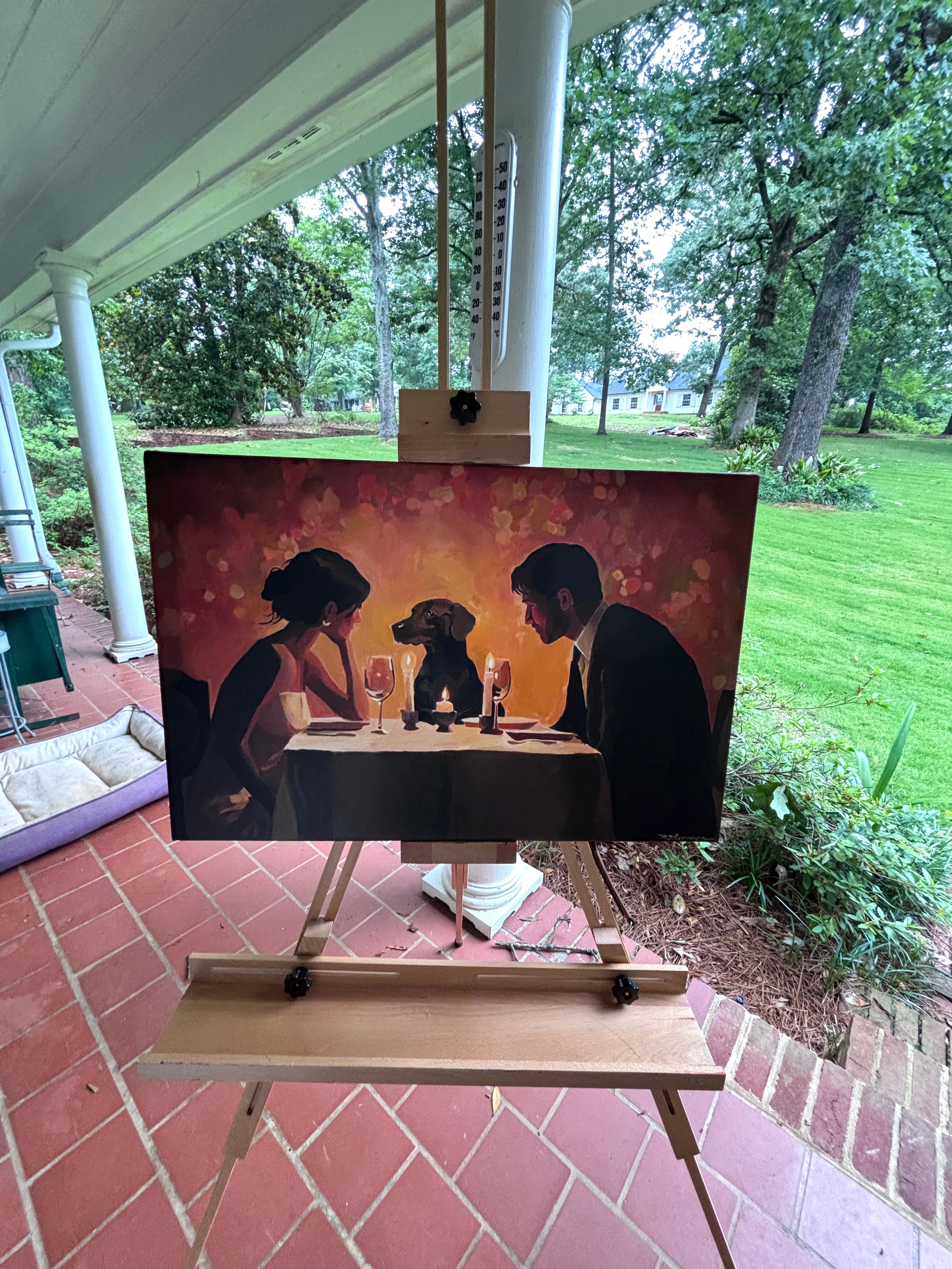 <p>Artist Comments<br>A family eats dinner and talks about their day. The glowing, soft-focus background and amber palette evoke warmth, love, and perhaps nostalgia, while the stylized forms and bold silhouettes give the painting a theatrical,