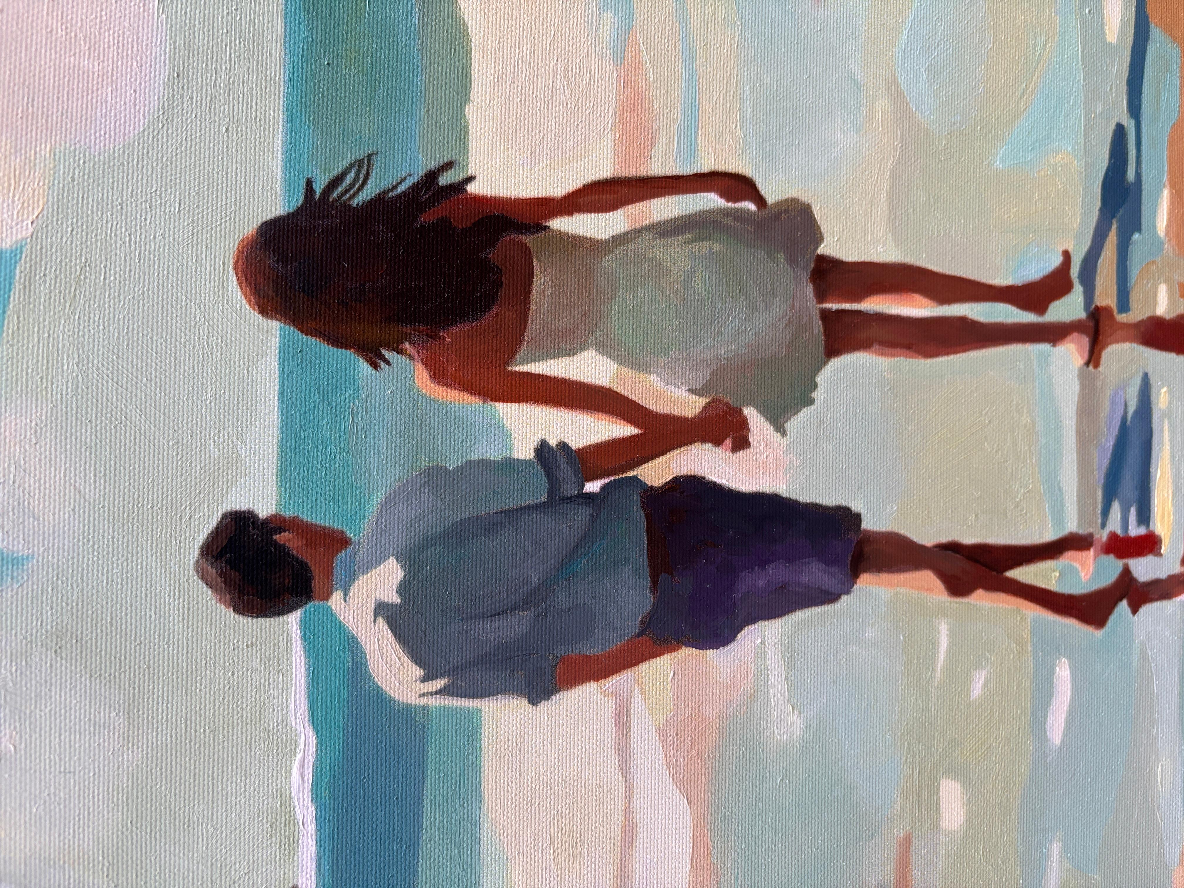 Long Walk on the Beach, Ölgemälde (Grau), Figurative Painting, von Keith Thomson