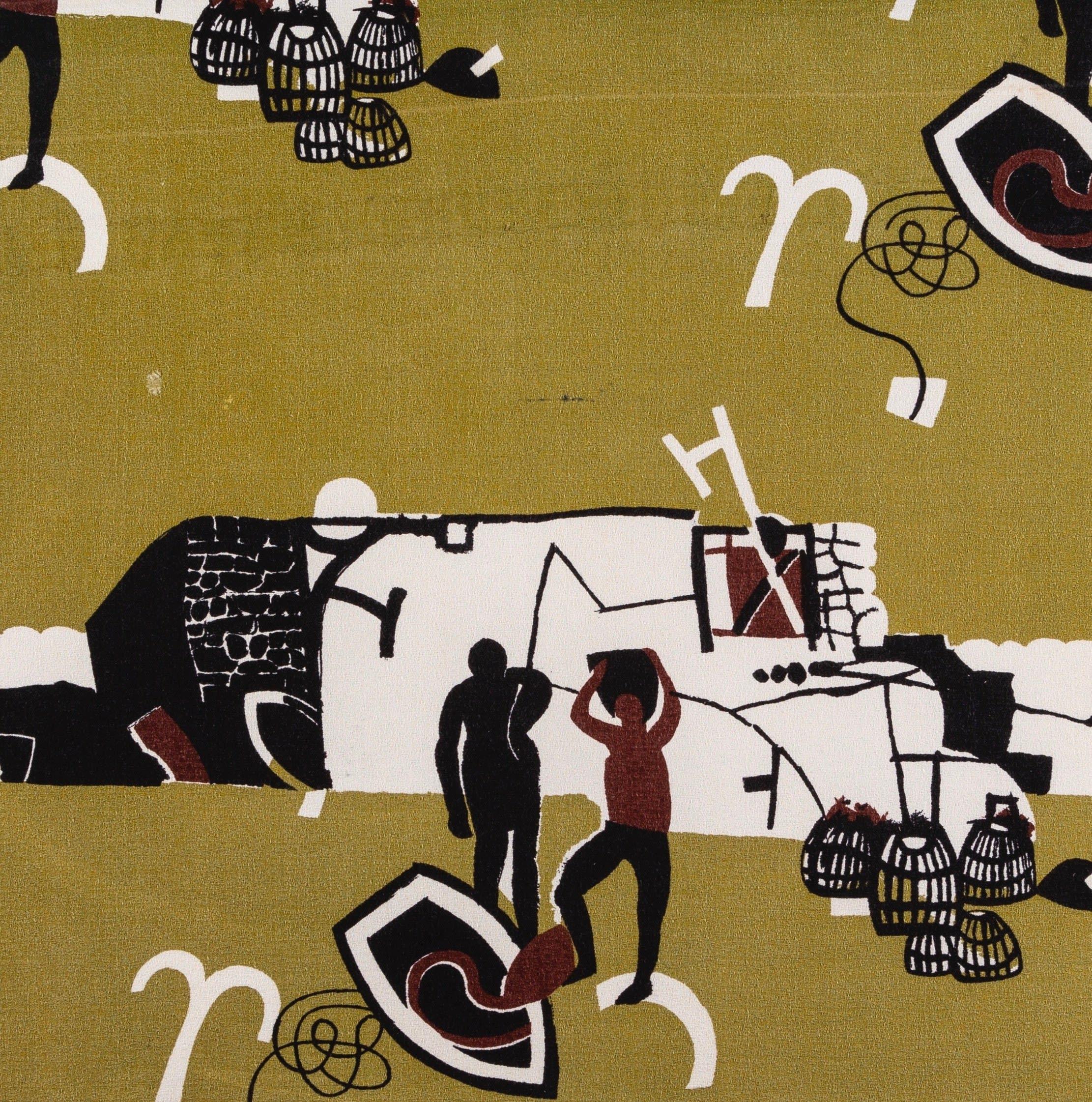 Fishermen (Old Seaweed Hoist), Screenprint on Rayon Fabric, 1956 - Print by Keith Vaughan