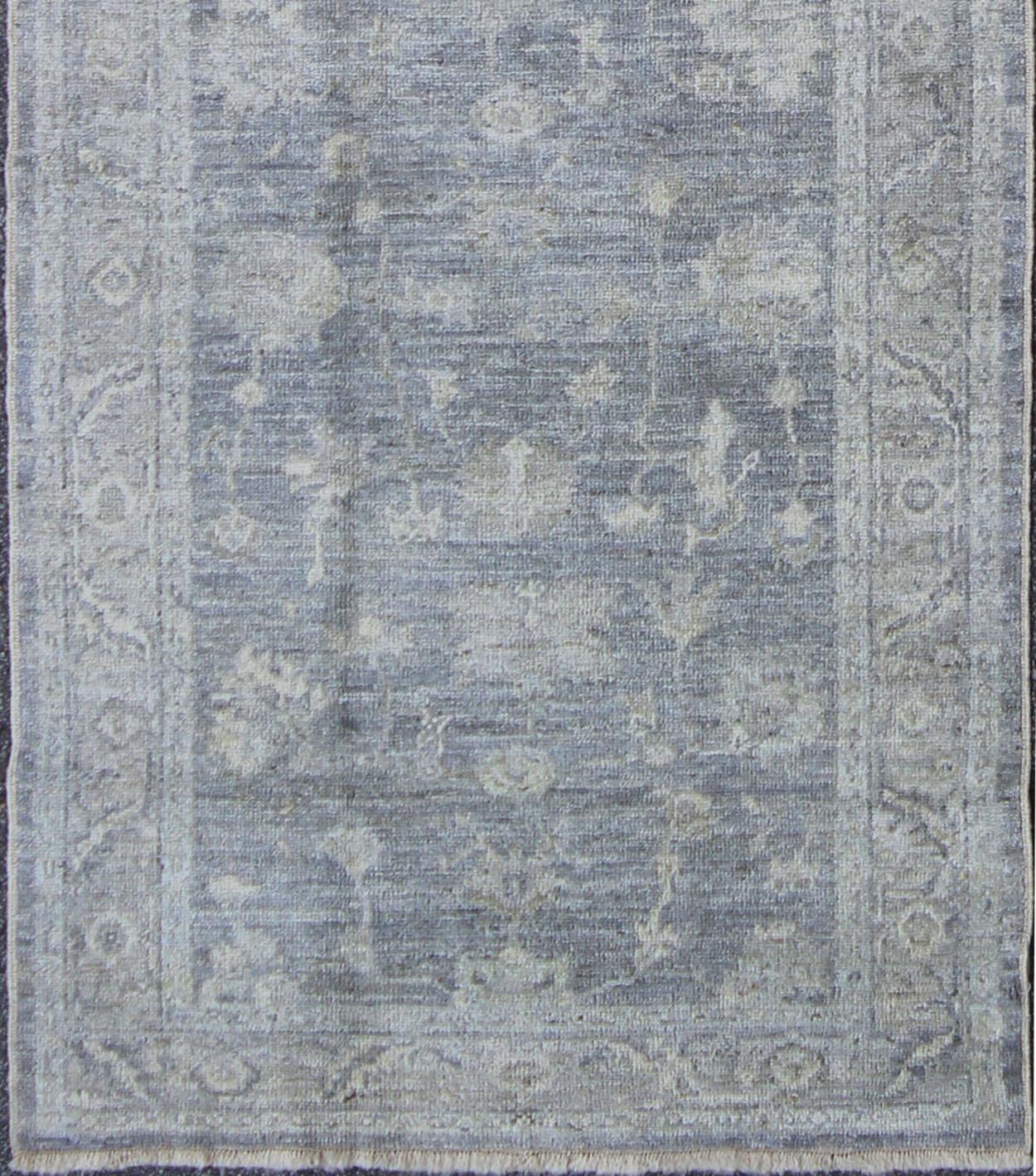 Hand-Knotted Keivan Woven Arts Angora Oushak Gallery Rug in Gray and Silver   4' x 13' For Sale