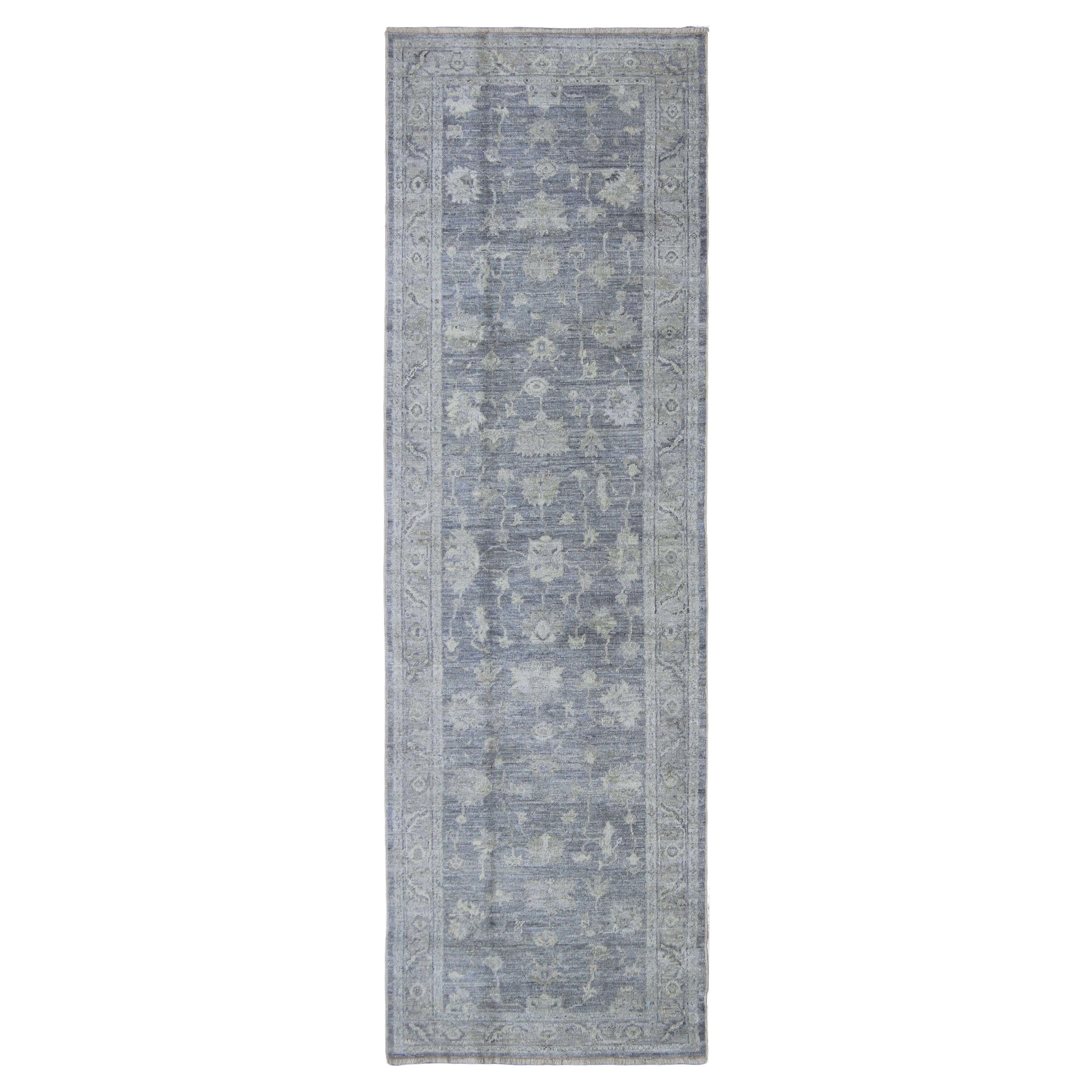 Keivan Woven Arts Angora Oushak Gallery Rug in Gray and Silver   4' x 13' For Sale