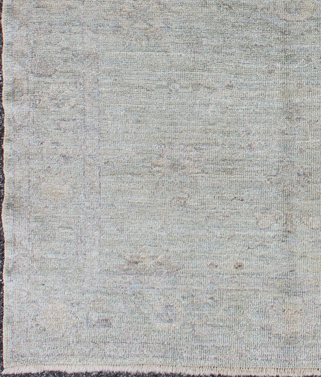 Hand-Knotted Keivan Woven Arts Angora Oushak Turkish Rug in faint Neutral tones 4'8 x 6'8 For Sale