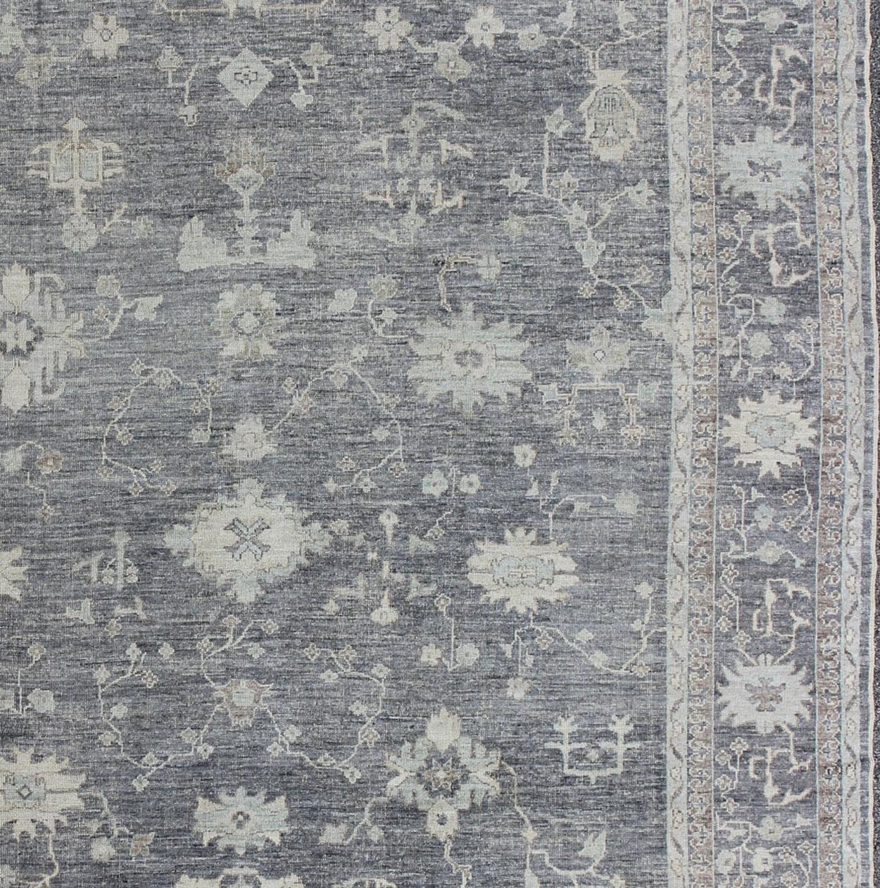 Hand-Knotted Keivan Woven Arts Angora Oushak Turkish Rug in Shades of Gray  For Sale