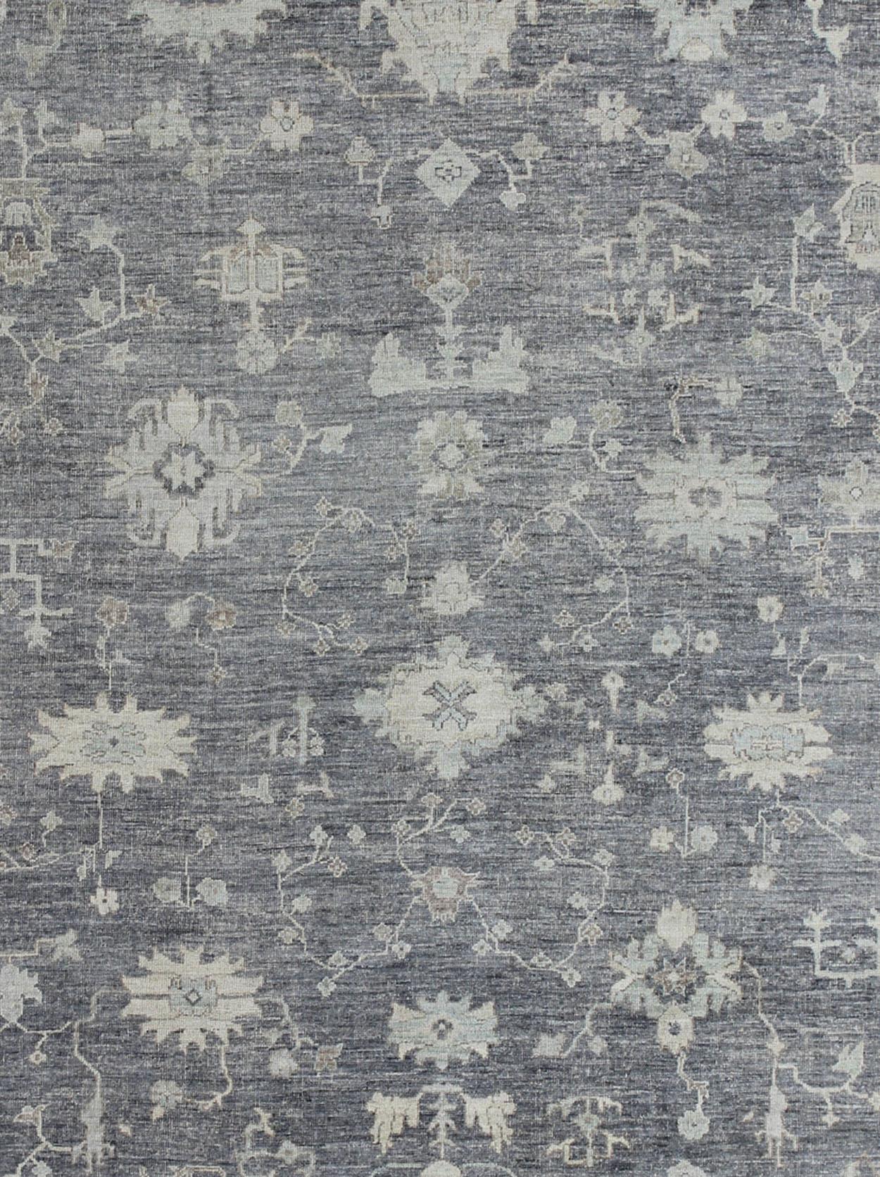Contemporary Keivan Woven Arts Angora Oushak Turkish Rug in Shades of Gray  For Sale