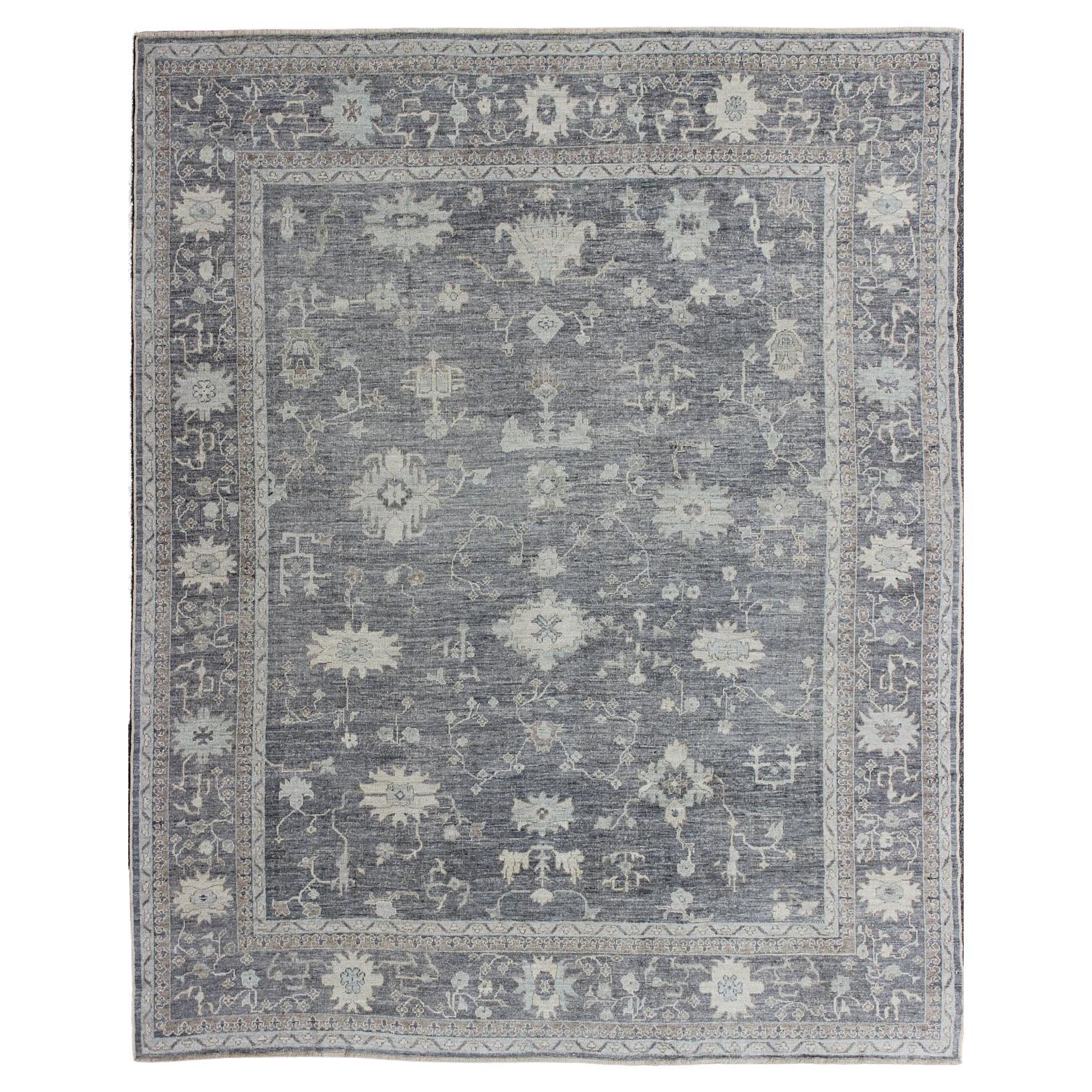 Keivan Woven Arts Angora Oushak Turkish Rug in Shades of Gray  For Sale