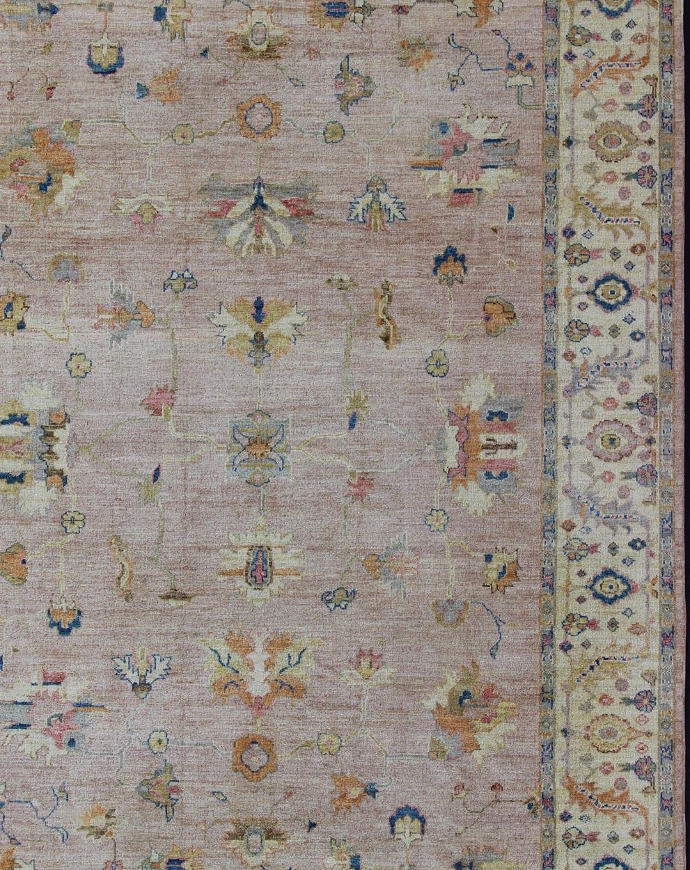 Keivan Woven Arts Angora Turkish Oushak Rug in Dusty Pink and Ivory 10'3 x 13'9 For Sale 4