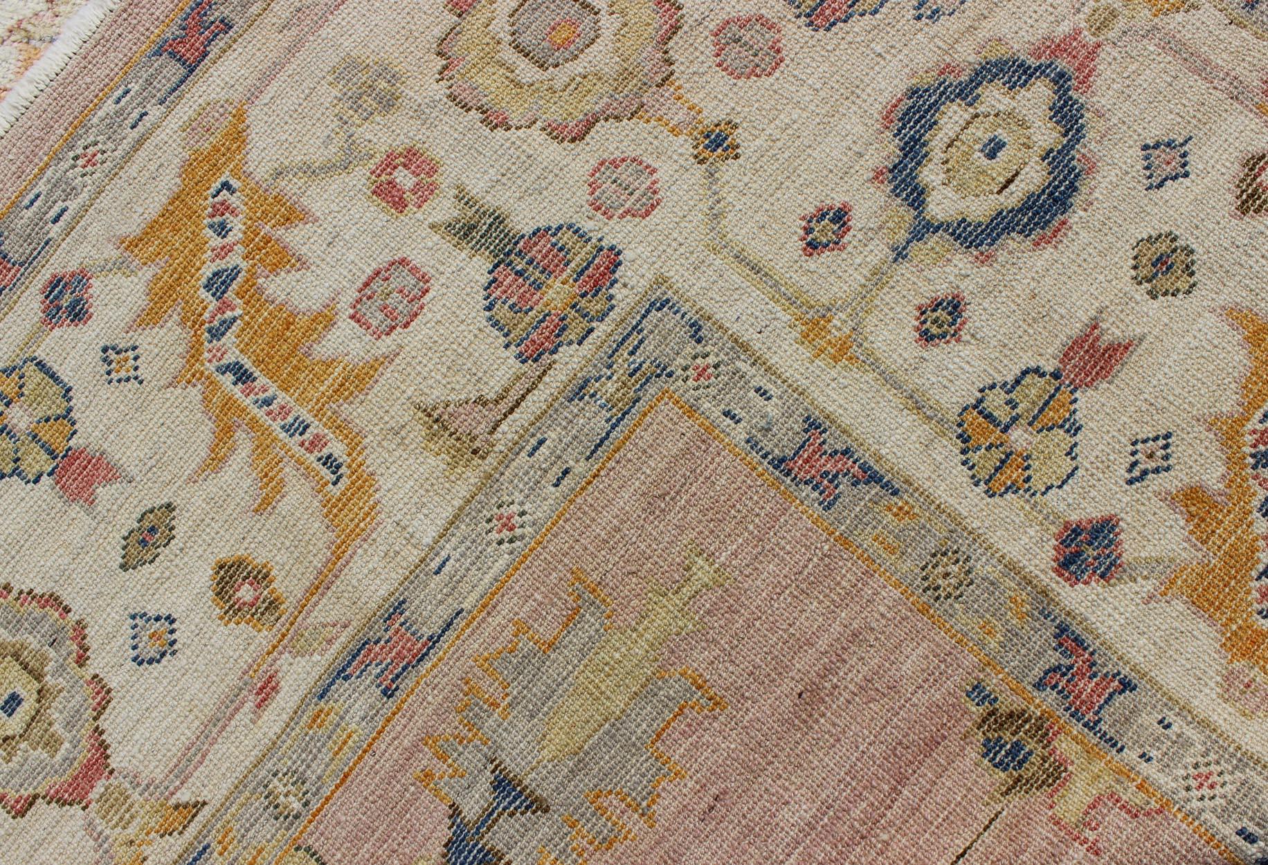 Keivan Woven Arts Angora Turkish Oushak Rug in Dusty Pink and Ivory 10'3 x 13'9 For Sale 5