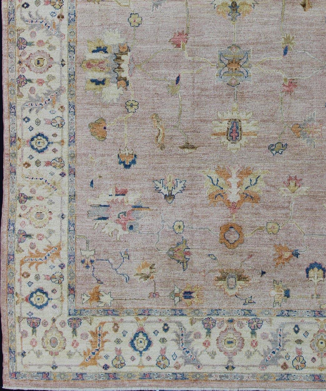 Keivan Woven Arts Angora Turkish Oushak Rug in Dusty Pink and Ivory 10'3 x 13'9 For Sale 6