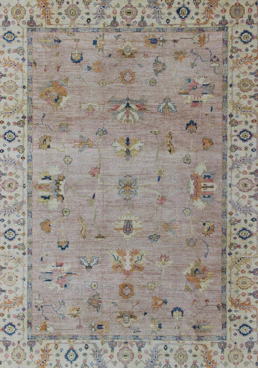 Keivan Woven Arts Angora Turkish Oushak Rug in Dusty Pink and Ivory 10'3 x 13'9 For Sale 7