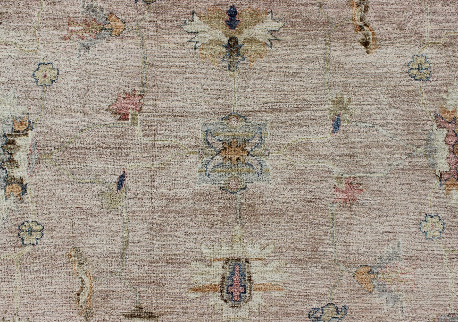 Contemporary Keivan Woven Arts Angora Turkish Oushak Rug in Dusty Pink and Ivory 10'3 x 13'9 For Sale