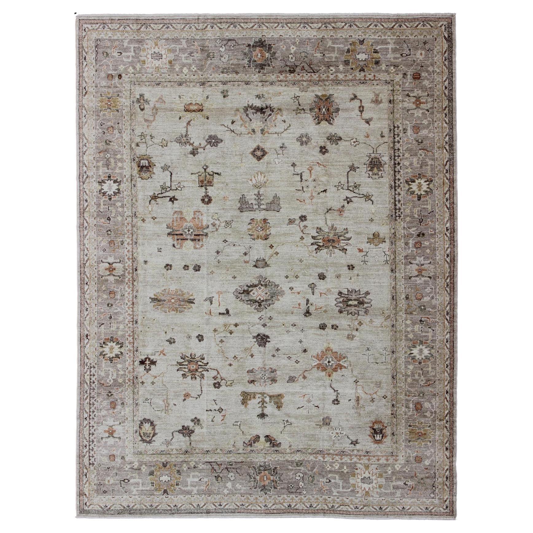 Keivan Woven Arts Türkischer Oushak-Teppich aus Angora in neutralen Tönen   11' 6 x 14 '9 im Angebot