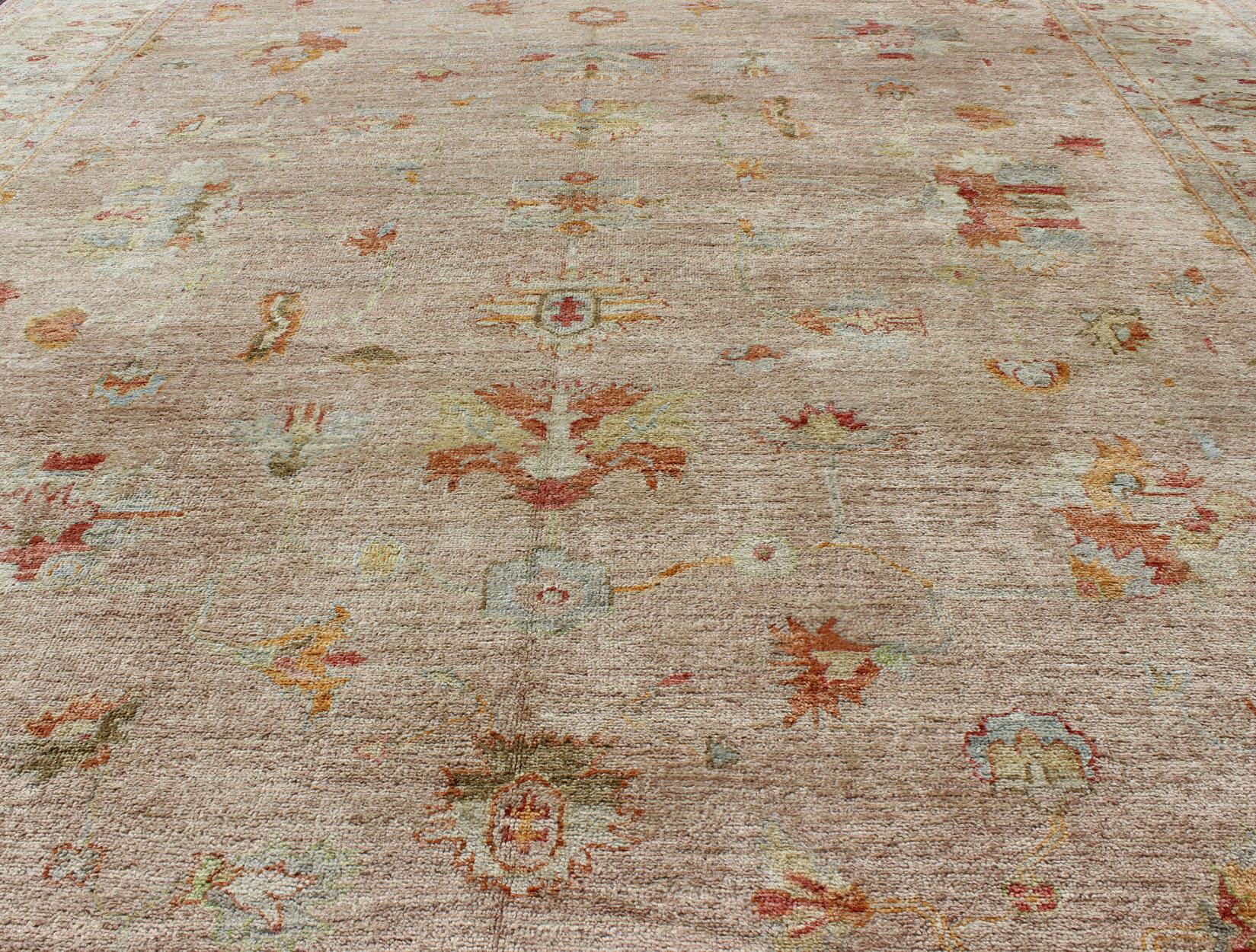 Rug Art Woven Arts Angora Turc Oushak en rose et couleurs multiples 12'3 x 17'9 en vente 5