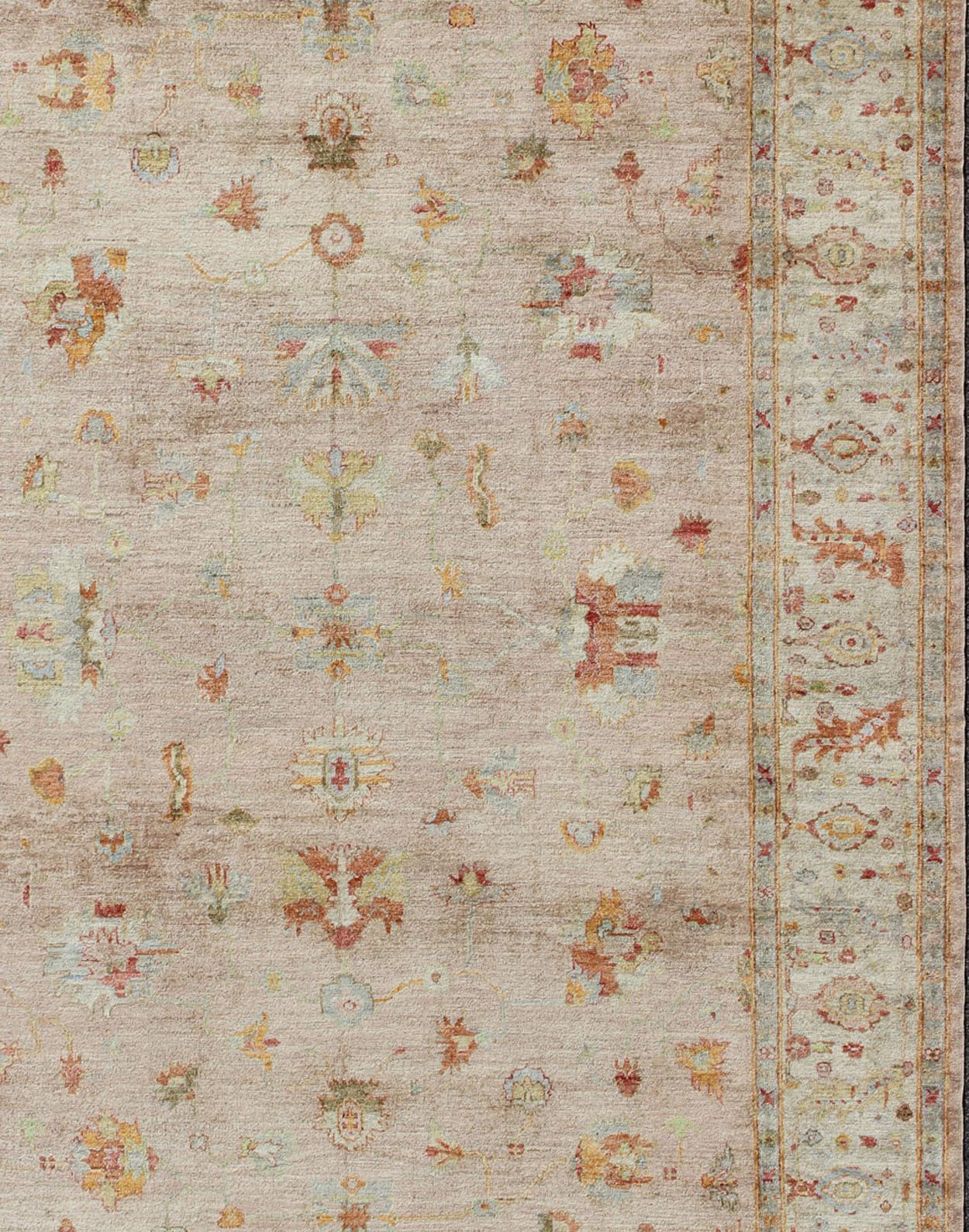 Rug Art Woven Arts Angora Turc Oushak en rose et couleurs multiples 12'3 x 17'9 en vente 1