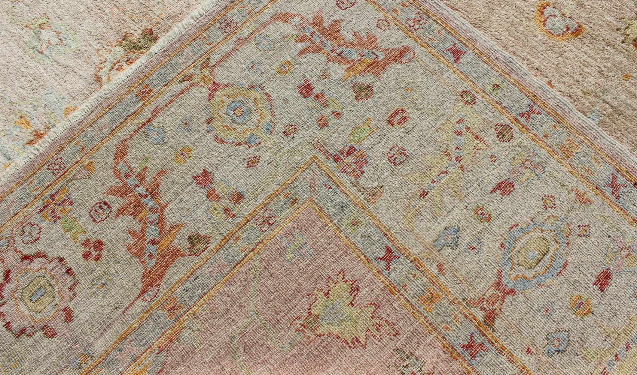Rug Art Woven Arts Angora Turc Oushak en rose et couleurs multiples 12'3 x 17'9 en vente 2