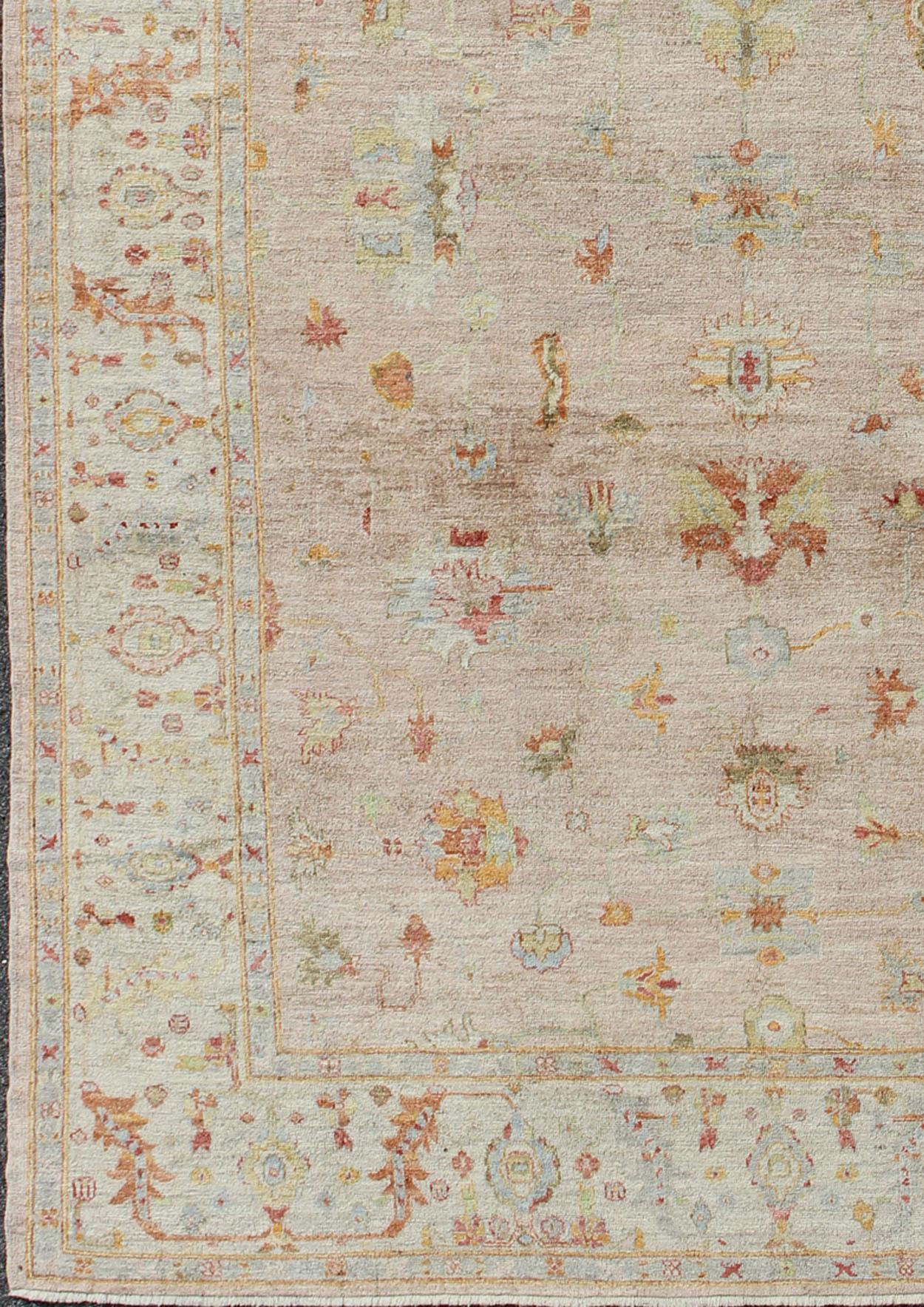 Rug Art Woven Arts Angora Turc Oushak en rose et couleurs multiples 12'3 x 17'9 en vente 3