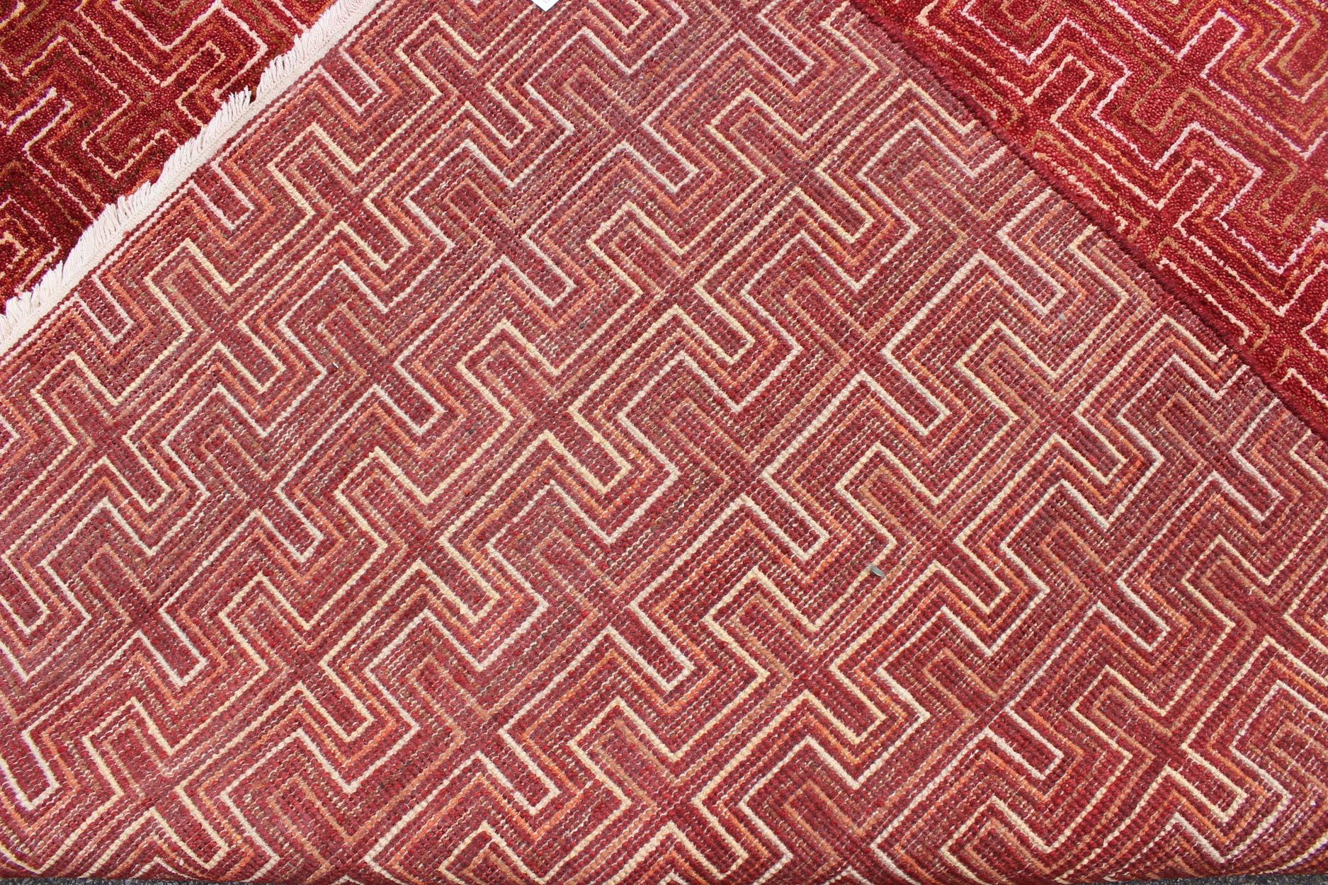 Annodato a mano Keivan Woven Arts, Ape-3077, Tappeto rosso moderno 8'1 X 10'3 in vendita