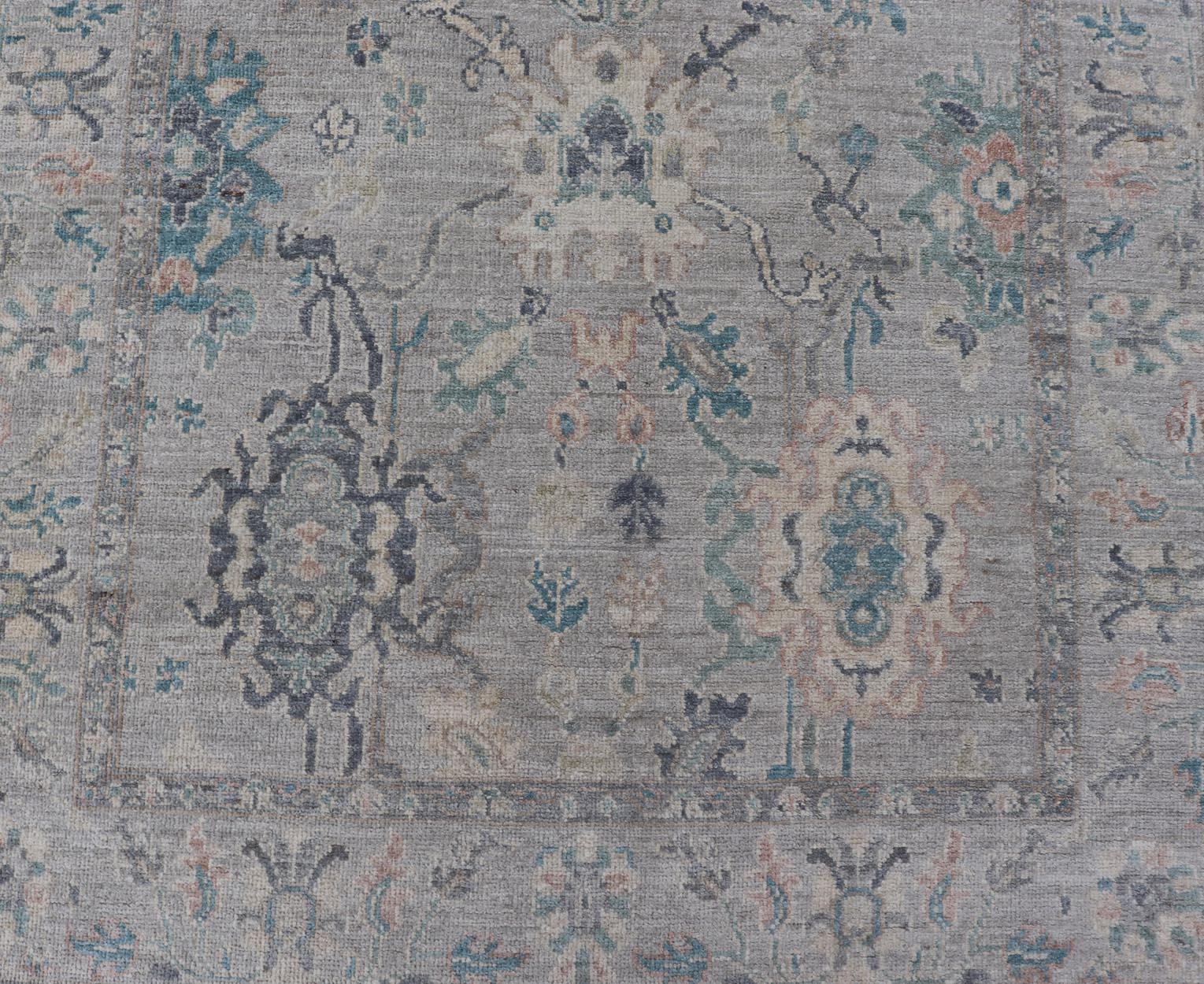 Measures: 4'2 x 23'8 
Keivan Woven Arts Collection of Large Modern Tabriz Gallery in Muted Tones. Keivan Woven Arts rug AWR-468 Country of Origin: Afghanistan Type: Tabriz Design: Floral, Mosaic Medallion. 