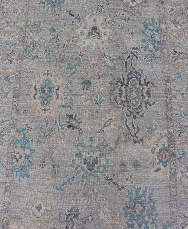Oushak Keivan Woven Arts Collection of Large Modern Tabriz Gallery in Muted Tones For Sale