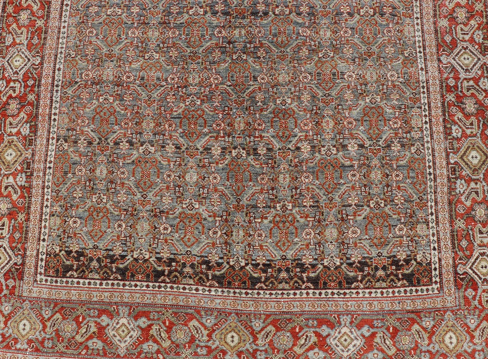 Tabriz Keivan Woven Arts Fine Antique Persian Senneh Rug with Herati Geometric Design For Sale