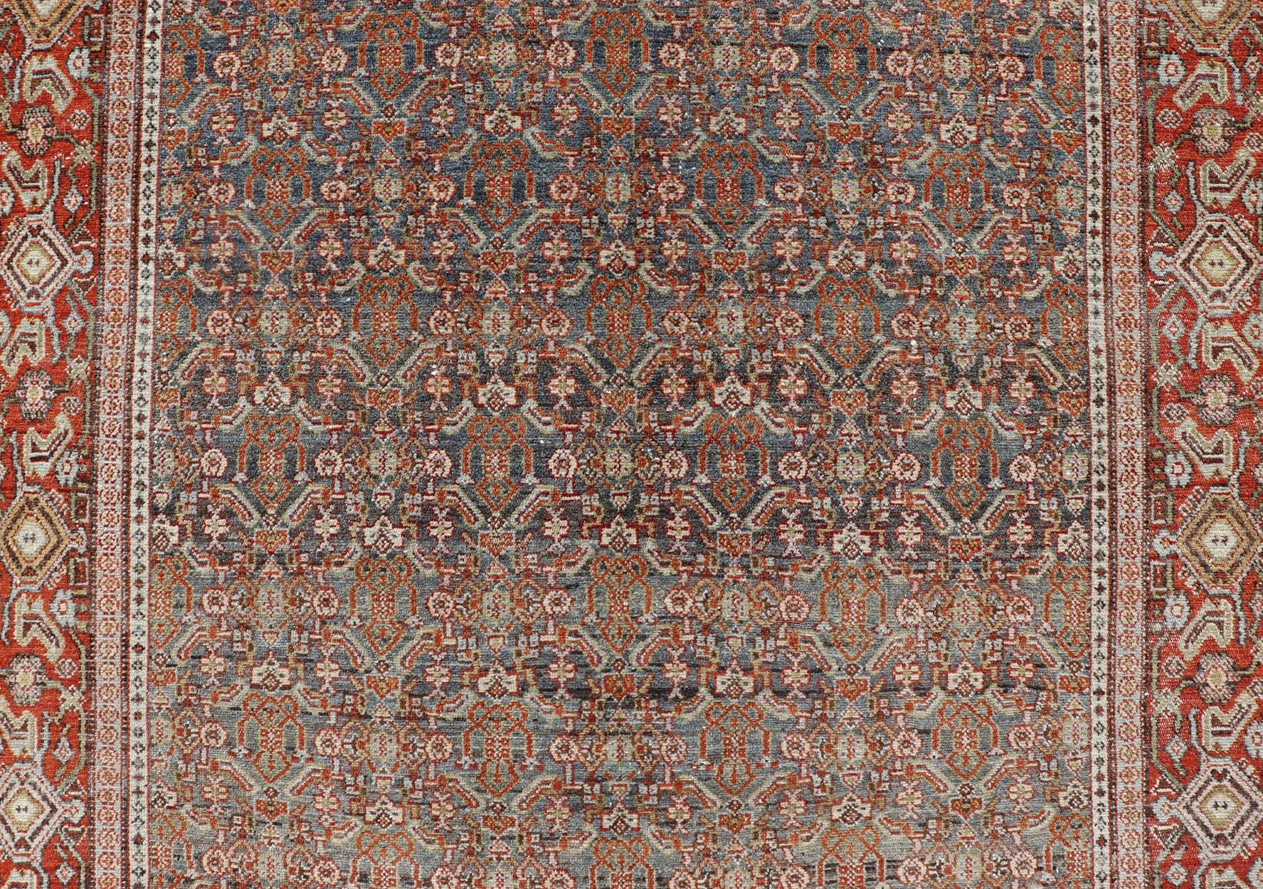 Hand-Knotted Keivan Woven Arts Fine Antique Persian Senneh Rug with Herati Geometric Design For Sale