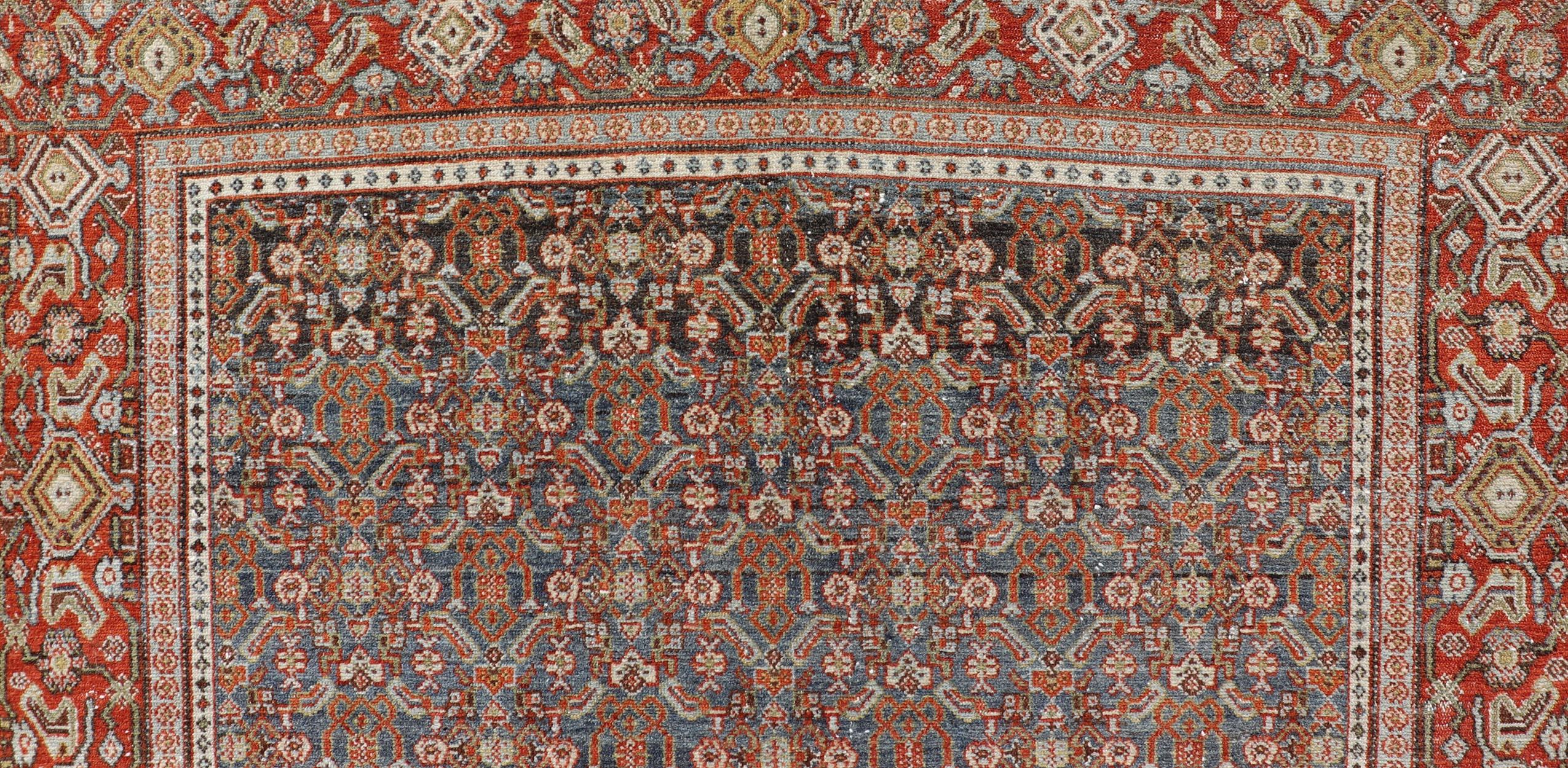 Keivan Woven Arts Fine Antique Persian Senneh Rug with Herati Geometric Design In Good Condition For Sale In Atlanta, GA