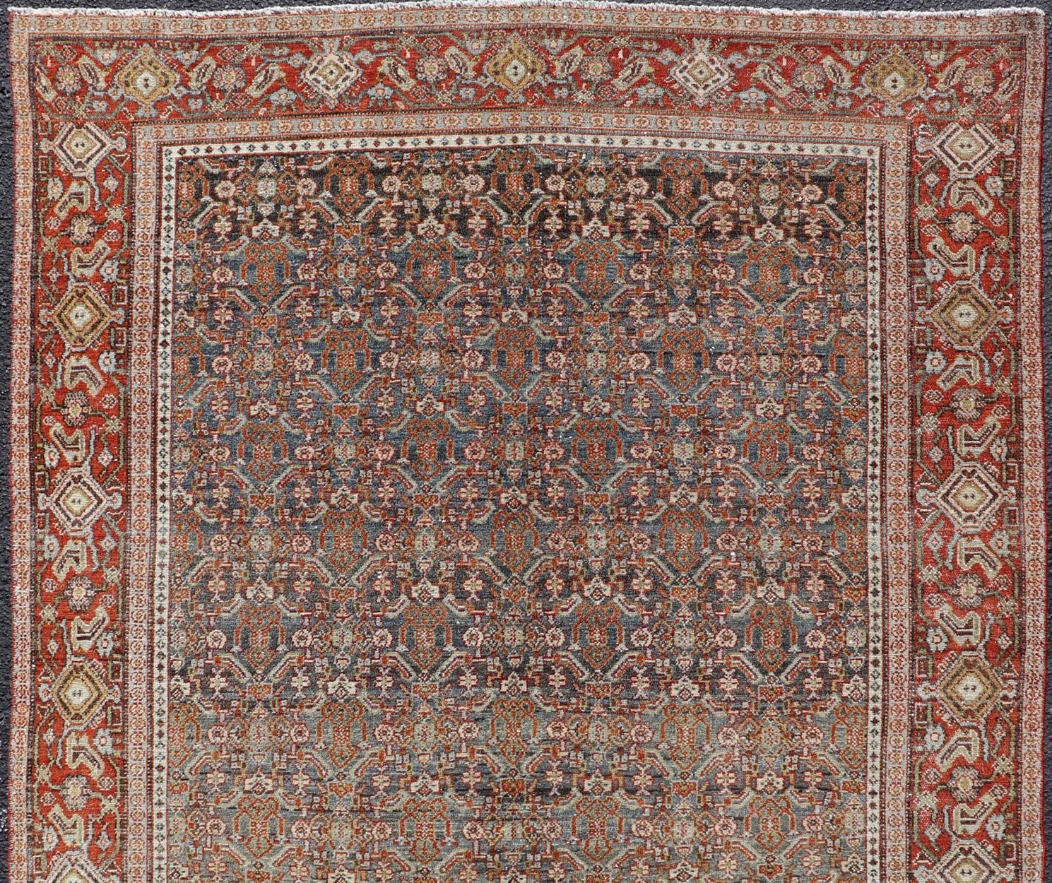 Wool Keivan Woven Arts Fine Antique Persian Senneh Rug with Herati Geometric Design For Sale
