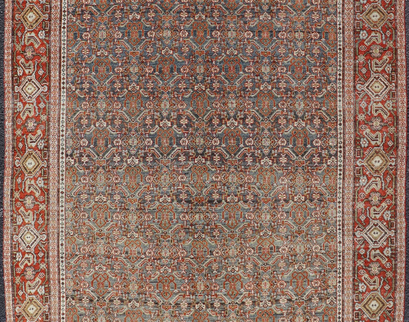 Keivan Woven Arts Feiner antiker persischer Senneh-Teppich mit geometrischem Herati-Design (Wolle) im Angebot