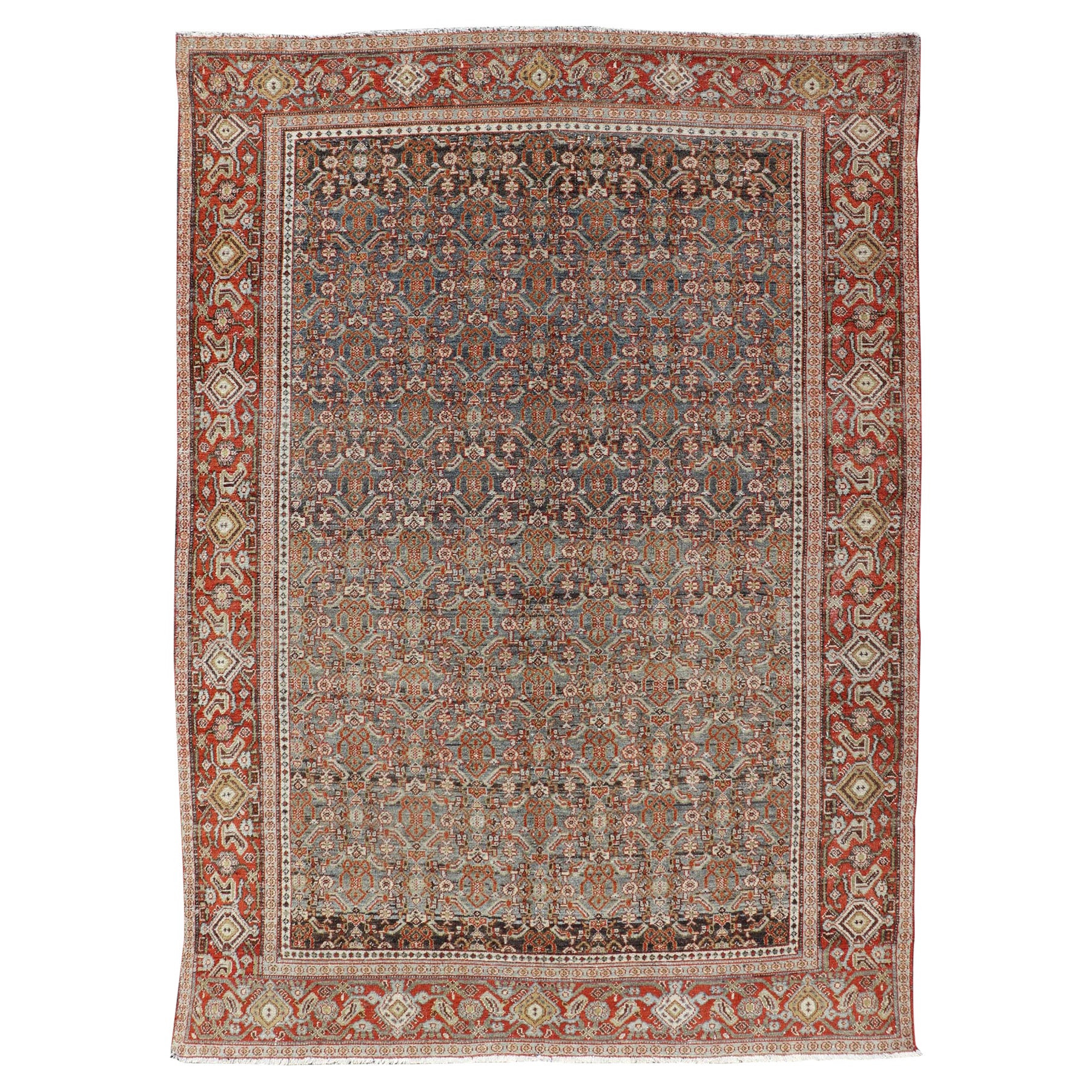 Keivan Woven Arts Feiner antiker persischer Senneh-Teppich mit geometrischem Herati-Design