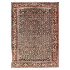 Keivan Woven Arts Feiner antiker persischer Senneh-Teppich mit geometrischem Herati-Design