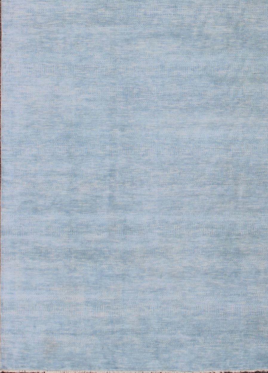 Hand-Knotted Keivan Woven Art's Fine Modern Rug in Transitional Design in Shades of Sky Blue For Sale
