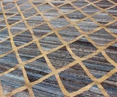 Keivan Woven Arts Flat-Weave Kilim in Diamond Gold Design With Blue and Charcoal