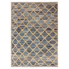 Keivan Woven Arts Flat-Weave Kilim in Diamond Gold Design With Blue and Charcoal