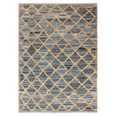 Keivan Woven Arts Kilim tissé à plat en or avec motif de diamants bleus et anthracite