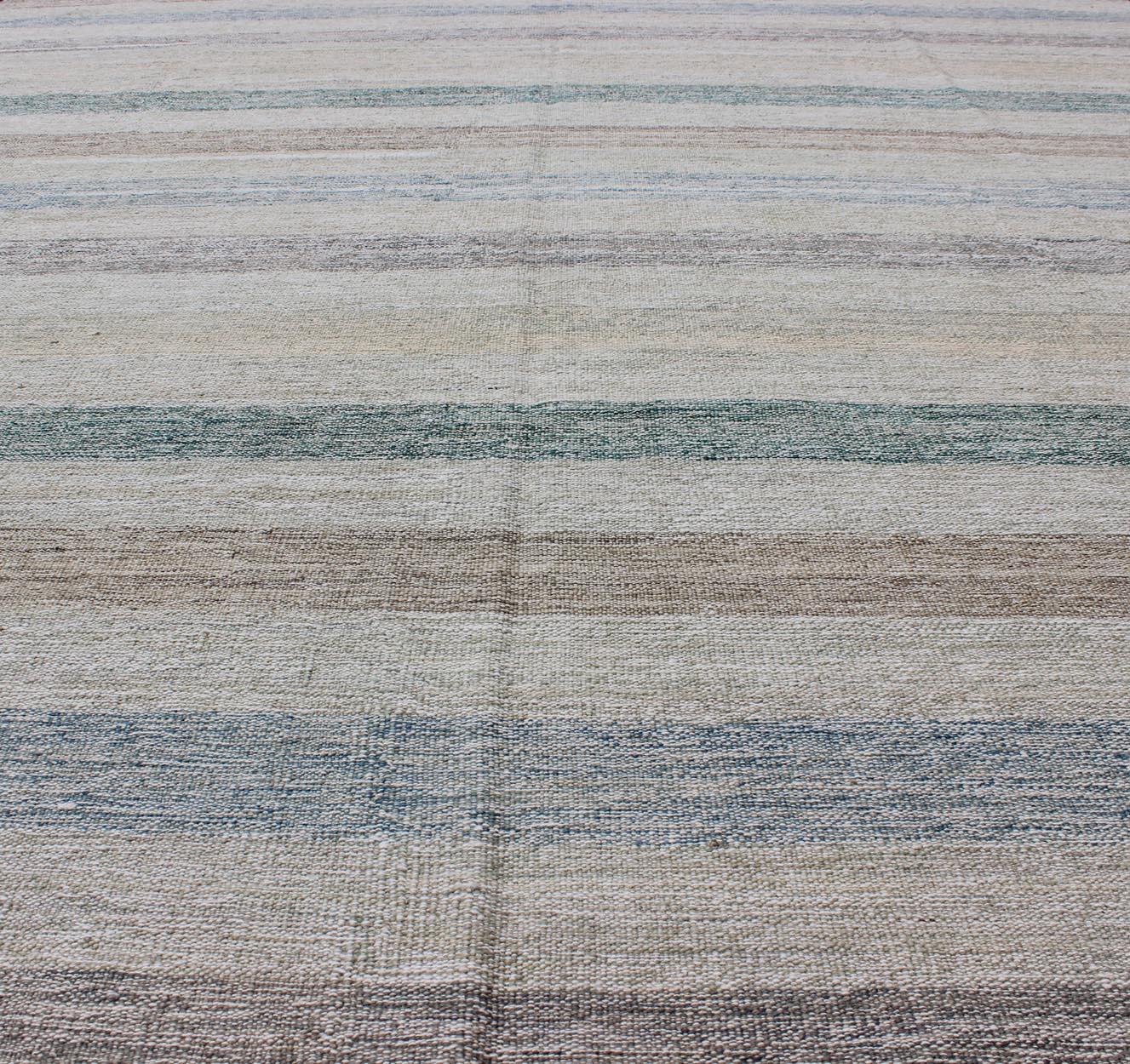 Hand-Woven Keivan Woven Arts Flat-Weave Kilim in Striped Design  8'1 x 11'4 For Sale